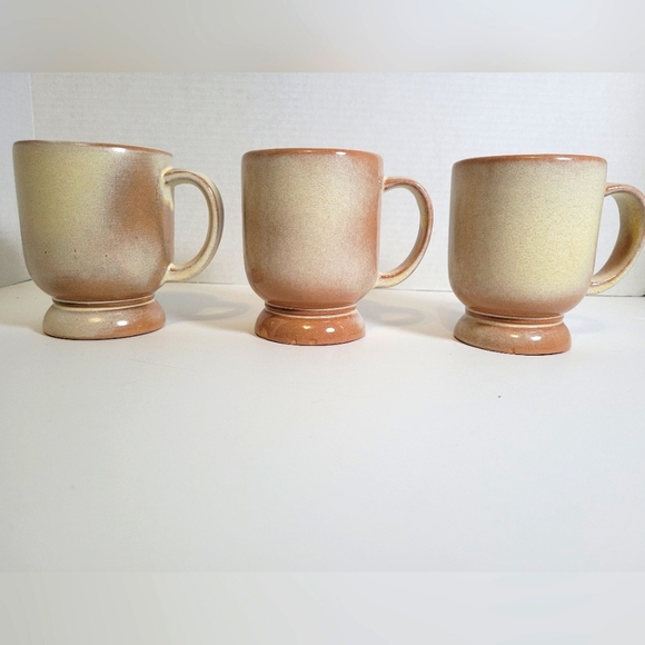 Set of 3 Vintage Frankoma Pottery #C2 Pedestal Mugs-Desert Gold Glaze - Picture 6 of 7